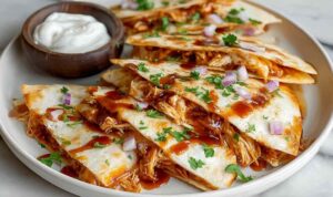 Hot honey BBQ chicken quesadillas