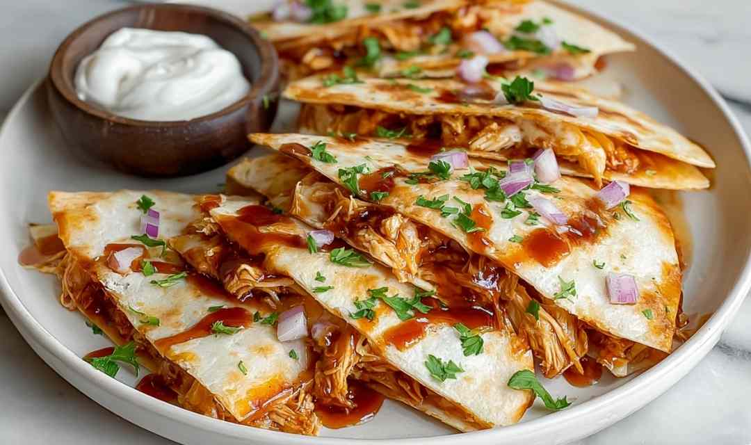 Hot honey BBQ chicken quesadillas