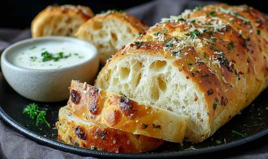 Italian herbs and cheese bread with golden crispy crust on cooling rack