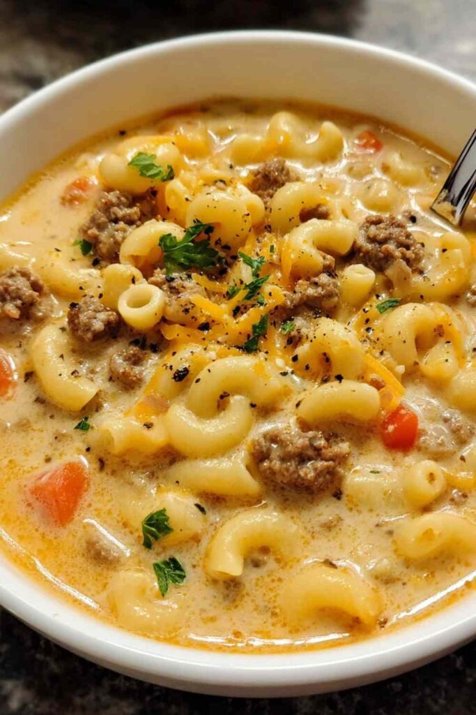 Macaroni Cheeseburger Soup