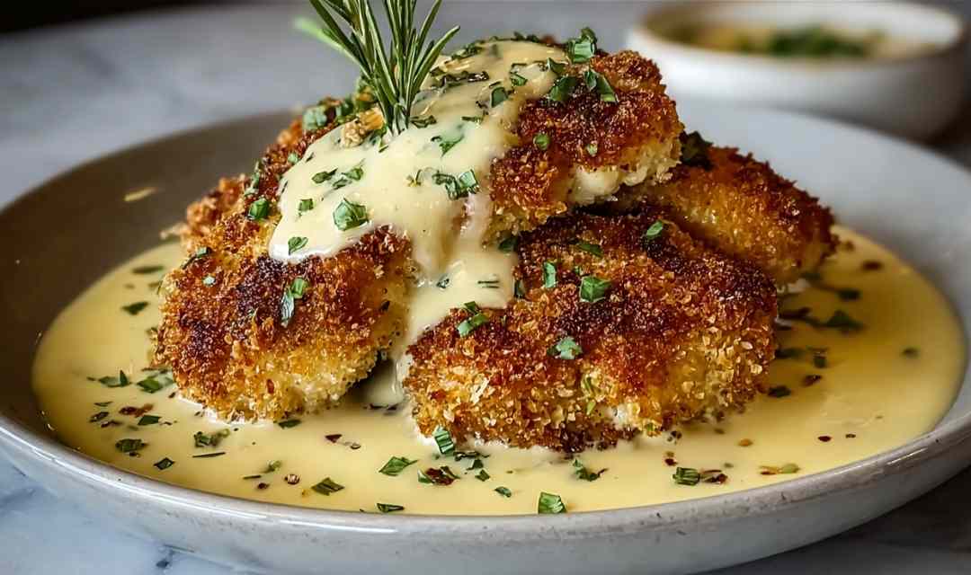 Parmesan Crusted Chicken with Creamy Garlic Sauce