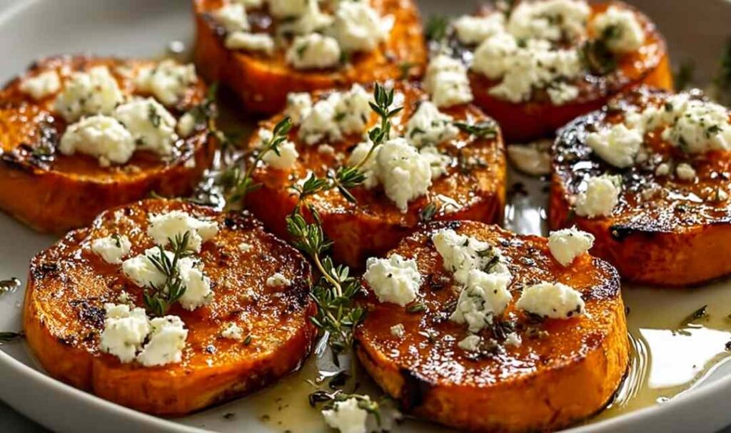 Roasted Sweet Potato Rounds with honey and feta 2
