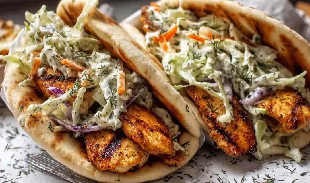 Chicken Pitas with Herby Ranch Slaw