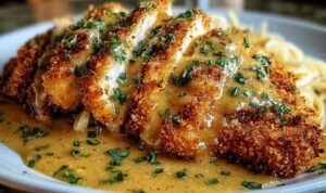 Crispy Parmesan Chicken with Rich Garlic Sauce