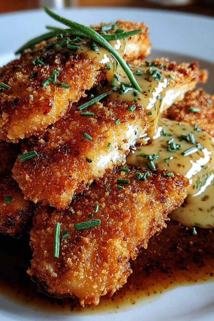 Crispy Parmesan Chicken with Rich Garlic Sauce