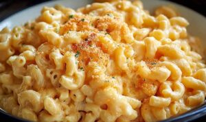 Crockpot Mac and Cheese Crockpot mac and cheese in white slow cooker with wooden spoon showing creamy cheese sauce