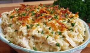 Dump and Bake Chicken Alfredo Rice Casserole