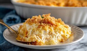 Dolly Parton's 5-Ingredient Casserole in baking dish with golden cracker topping