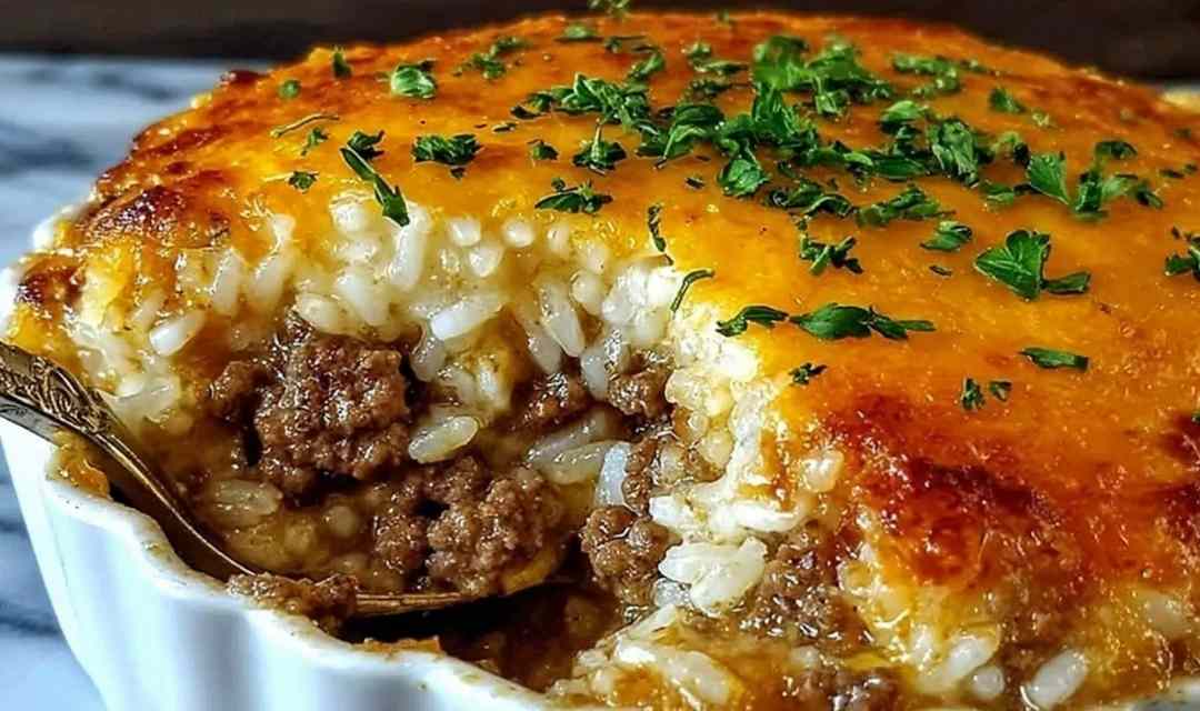 French Onion Ground Beef Rice Casserole