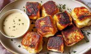 Hawaiian Roll Grilled Cheese with melted cheese and golden buttery tops on baking sheet