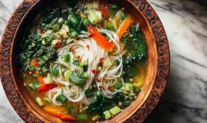 Healing Ginger Garlic Broth with Rice Noodles