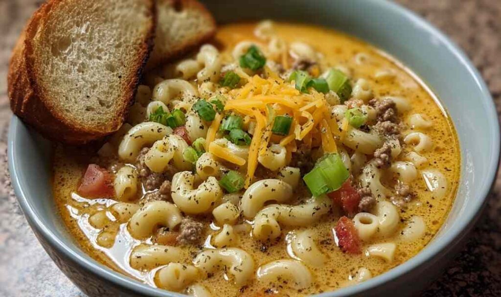 Mac & Cheese Burger Soup