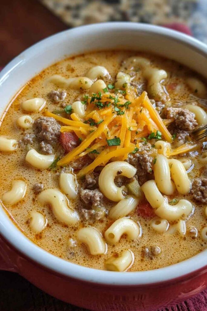 Mac & Cheese Burger Soup