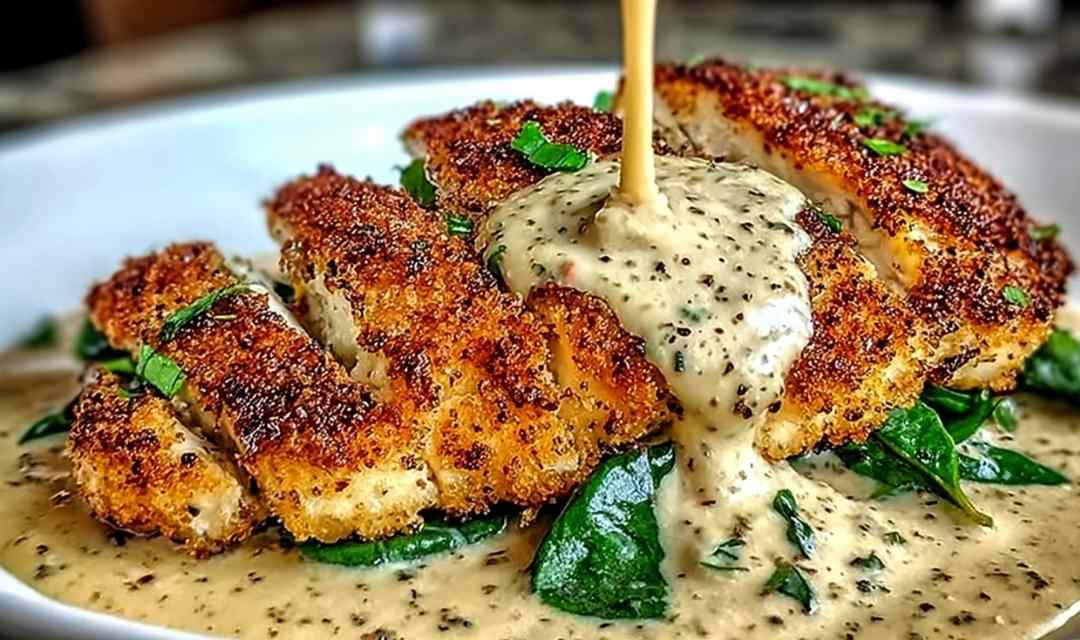 Parmesan Crusted Chicken with Creamy Garlic Sauce