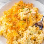 Ritz chicken and rice casserole with golden cracker topping