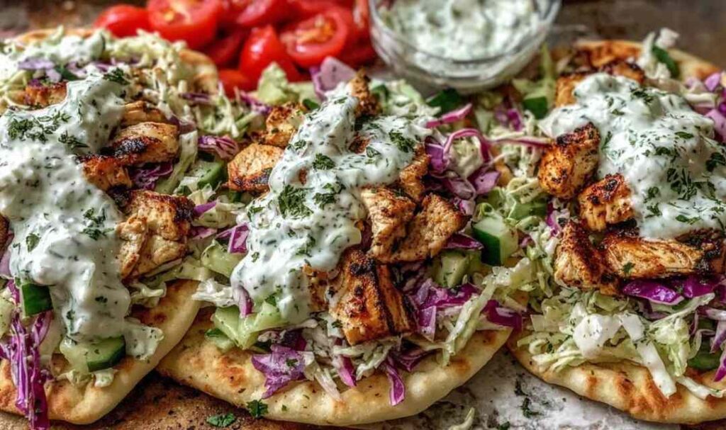 Sheet Pan Chicken Pitas with Fresh Herb Ranch Slaw 5 Sheet Pan Chicken Pitas with Fresh Herb Ranch Slaw served on white plate with roasted vegetables