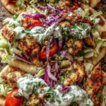 Sheet Pan Chicken Pitas with Fresh Herb Ranch Slaw served on white plate with roasted vegetables