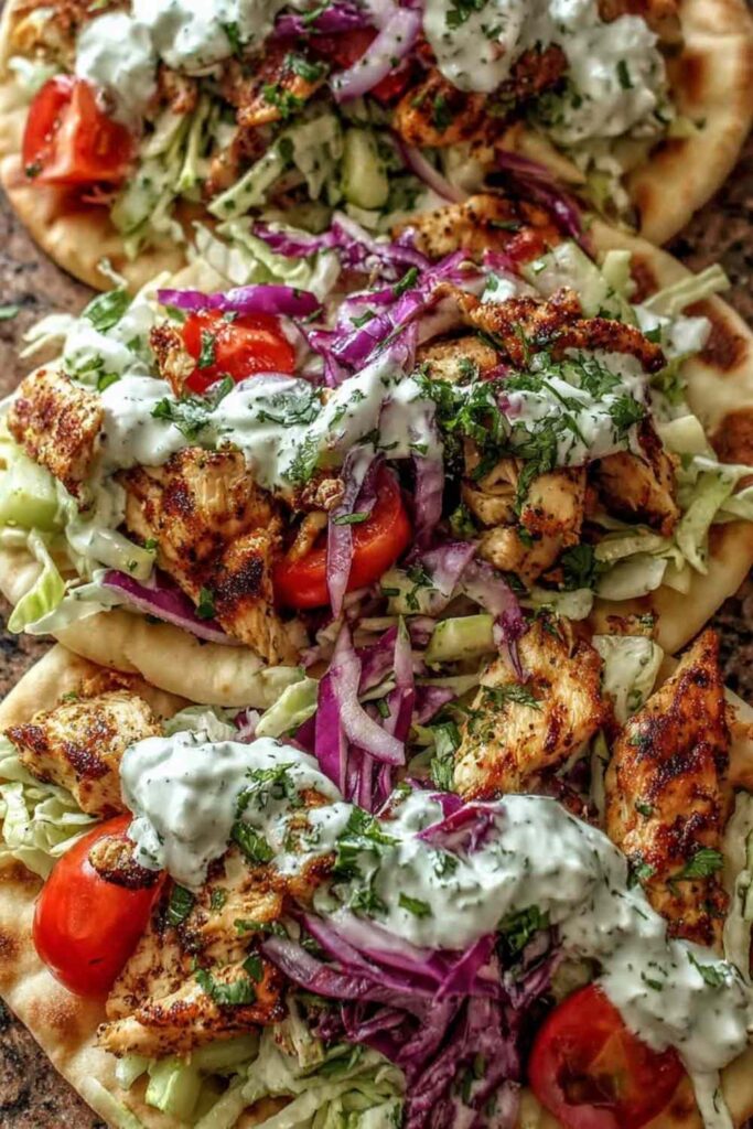 Sheet Pan Chicken Pitas with Fresh Herb Ranch Slaw 6 Sheet Pan Chicken Pitas with Fresh Herb Ranch Slaw served on white plate with roasted vegetables