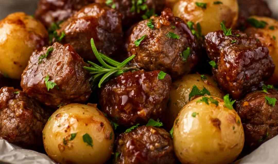 Slow Cooker Garlic Butter Beef Bites and Potatoes