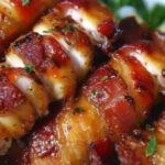 Bacon Brown Sugar Chicken Tenders on white plate with caramelized glaze