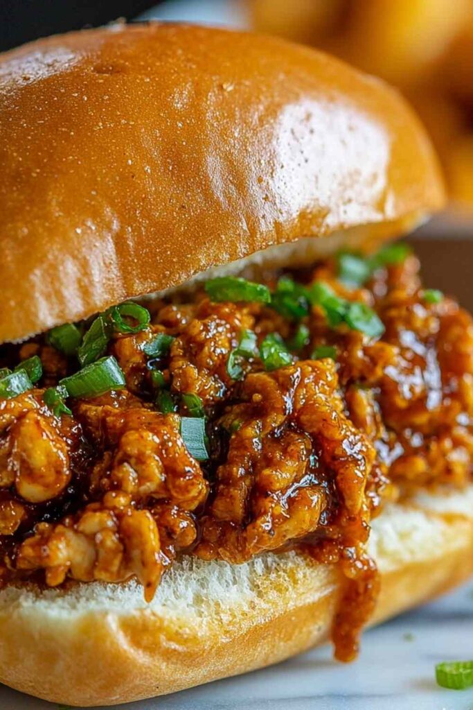 Cajun Chicken Sloppy Joes 6 Cajun Chicken Sloppy Joes on toasted buns with thick spicy tomato chicken filling