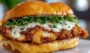 Cajun Crispy Chicken Sandwich with Garlic Aioli Cajun crispy chicken sandwich with garlic aioli on a toasted brioche bun with lettuce, tomato, and dill pickles