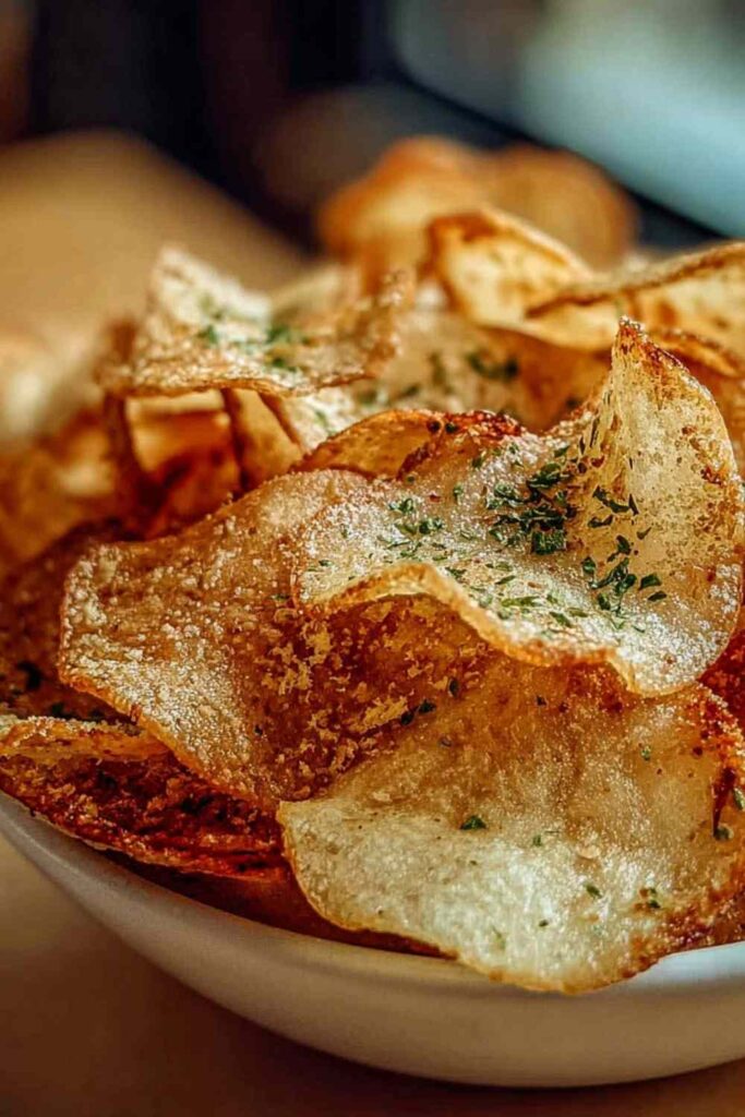 Crispy golden Protein Cottage Cheese Chips on white plate with bowl of salsa
