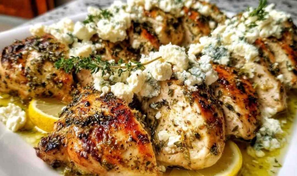 Greek Chicken Lemon Feta 5 Greek chicken lemon feta recipe served in a skillet with fresh dill and parsley