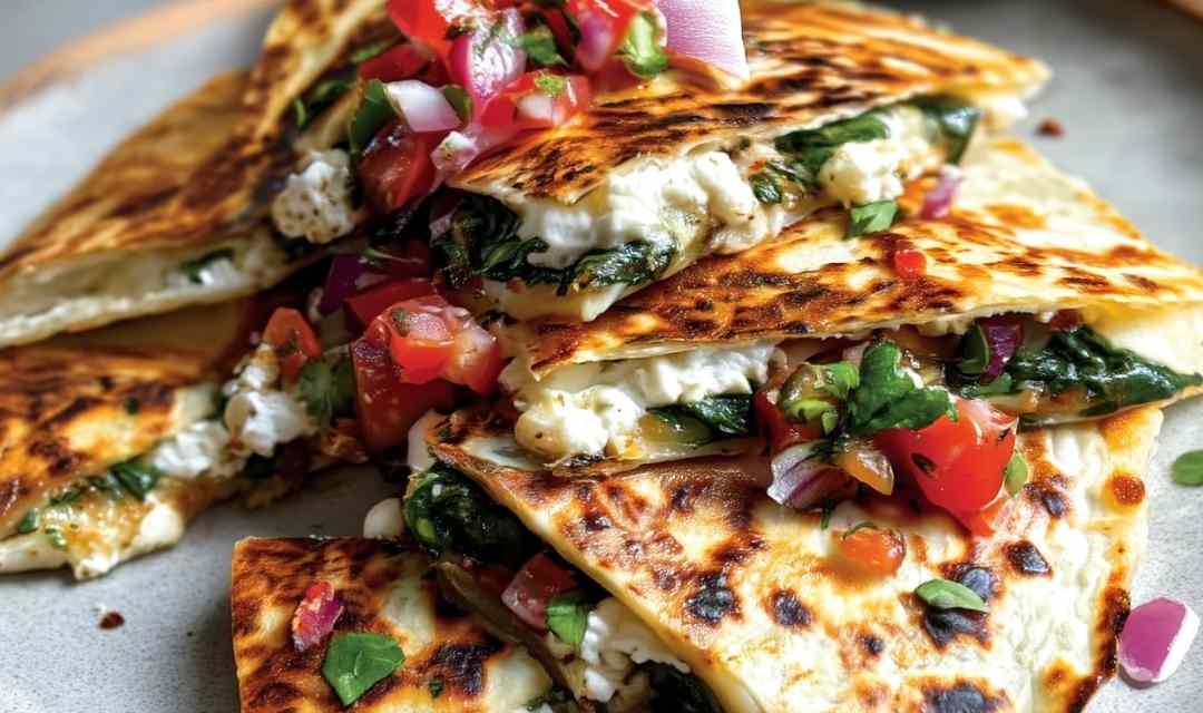 Mediterranean Quesadillas with Spinach, Feta, and Mozzarella