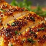 Melt in your mouth chicken breast on white plate with fresh herbs and lemon slices