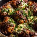 Mississippi Mud Chicken with melted cheddar cheese and crispy fried onions fresh from the oven