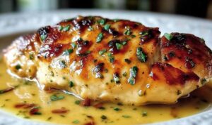 Morton's Steakhouse Chicken Christopher in a skillet with buttery garlic cream sauce and mushrooms