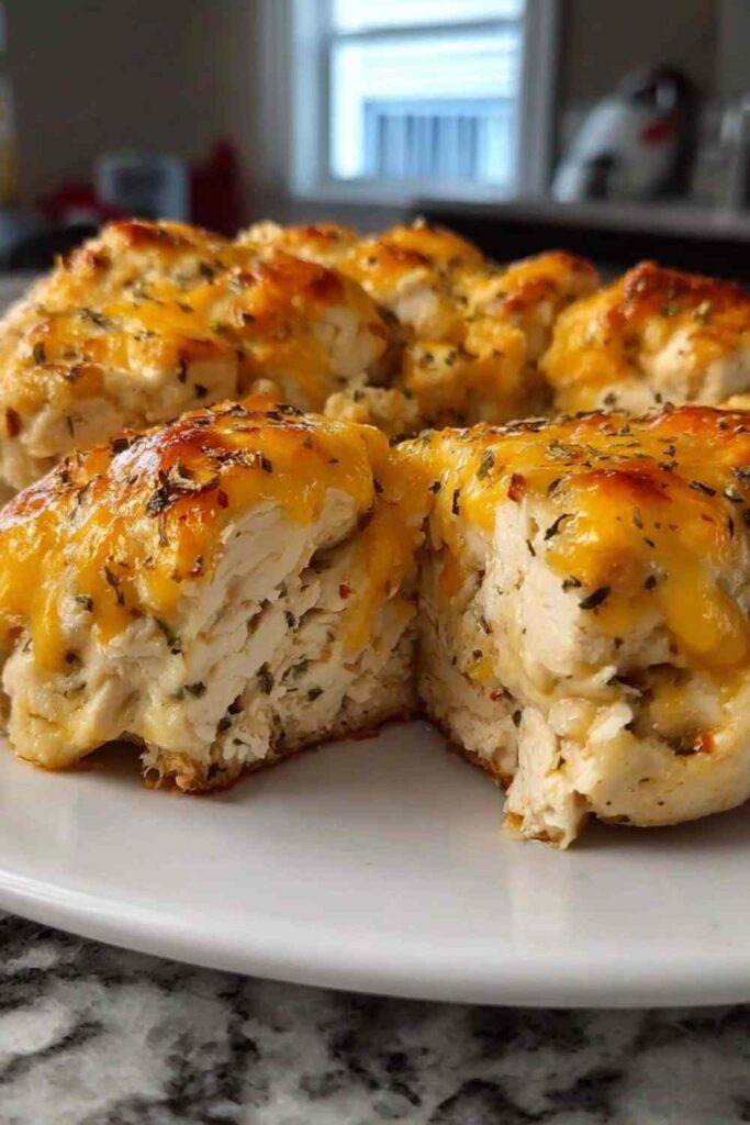 4-Ingredient Ranch Chicken Bake 6 Easy ranch chicken bake with melted cheddar cheese fresh from the oven in a white baking dish