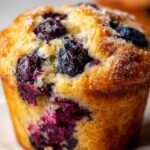 Sourdough blueberry muffins with crumble topping on cooling rack showing moist tender texture