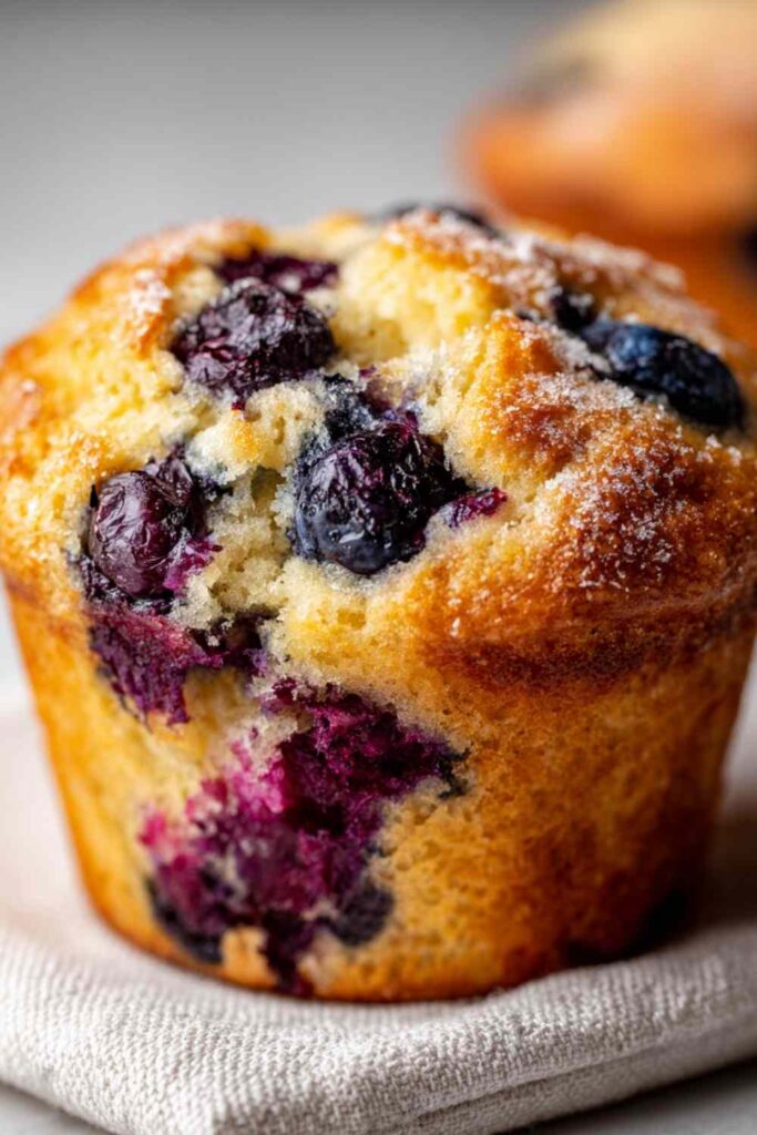 Sourdough blueberry muffins with crumble topping on cooling rack showing moist tender texture