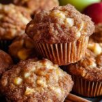 Moist cinnamon apple muffins with crunchy cinnamon-sugar topping cooling on a wire rack
