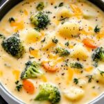 A bowl of the best broccoli potato cheese soup topped with freshly shredded cheddar cheese