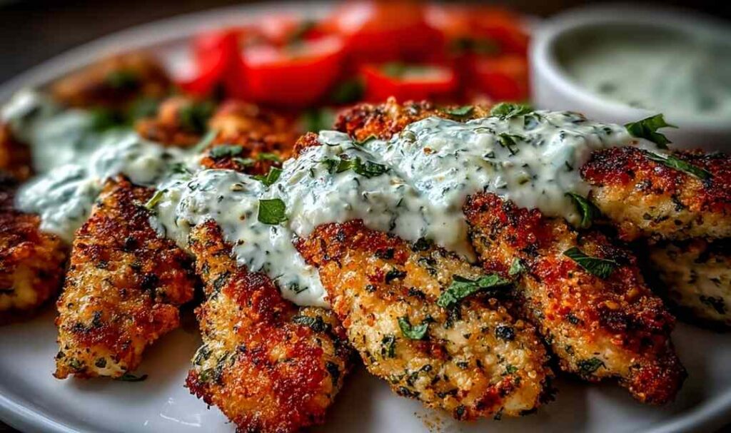 Creamy garlic chicken ramen in a white bowl topped with green onions and sliced chicken breast