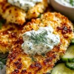 Crispy Dill Pickle Parmesan Chicken in a skillet with golden panko crust and fresh dill garnish