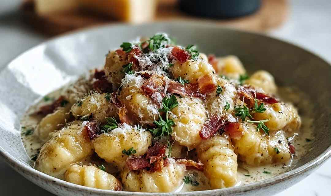 Gnocchi Carbonara with Beef Parmesan