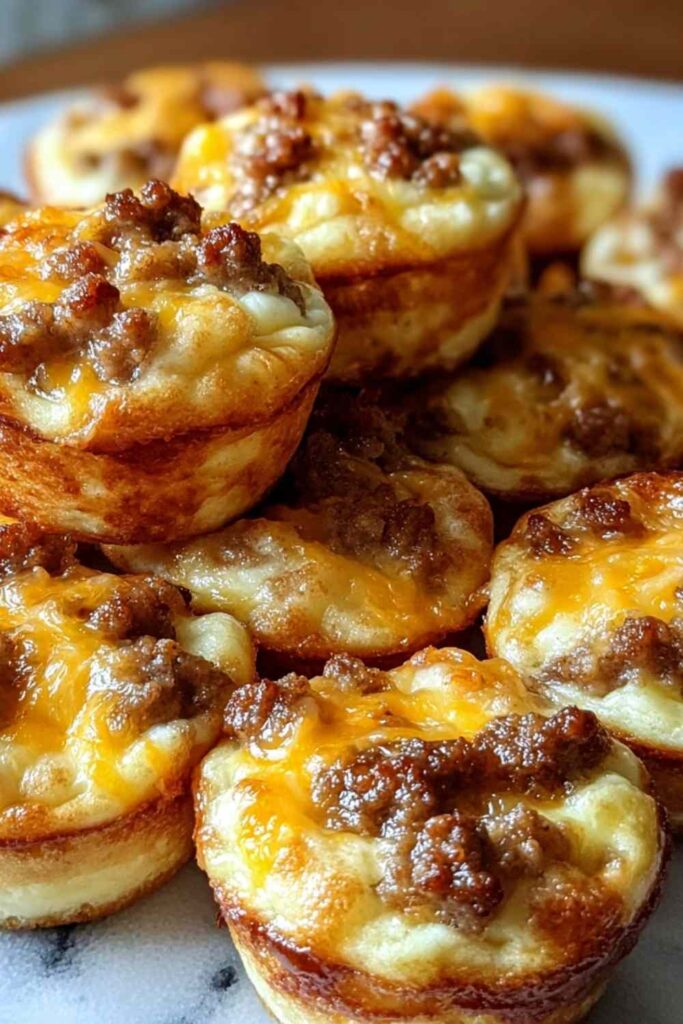 High protein pancake sausage mini muffins cooling on a wire rack, golden brown with crumbled sausage visible inside