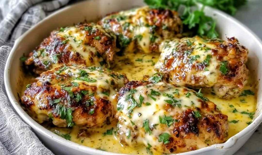 Slow cooker Mississippi Mud Chicken with pepperoncini peppers and butter sauce served over mashed potatoes