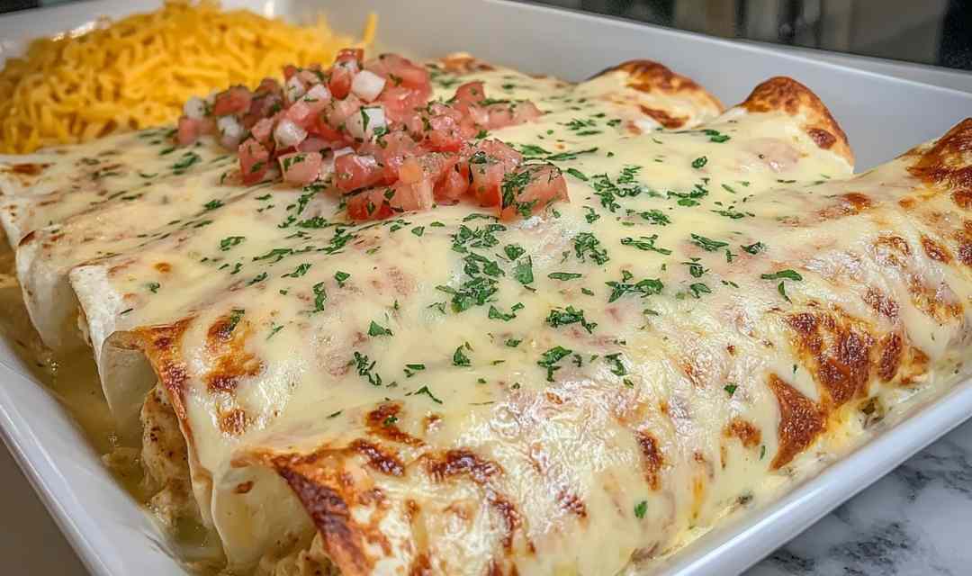 Queso Chicken Enchiladas with Creamy Queso Sauce