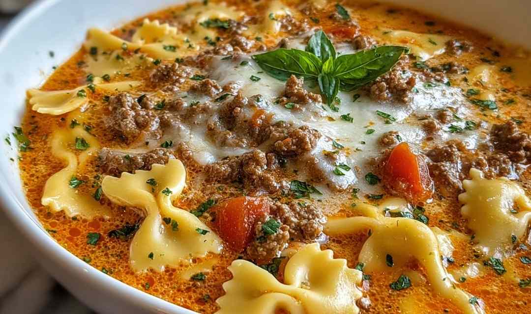 Italian Lasagna Soup with Creamy Ricotta Cheese Topping