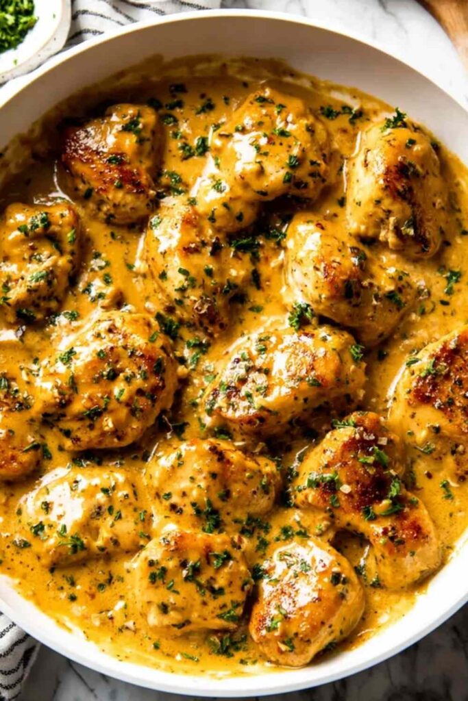 Texas Roadhouse Butter Chicken Skillet 6 Texas Roadhouse Butter Chicken Skillet with creamy butter sauce and fresh parsley in a large skillet