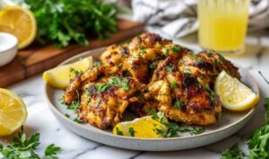Beer can chicken recipe showing a whole grilled chicken balanced upright on a beer can with golden smoky paprika crust on an outdoor grill