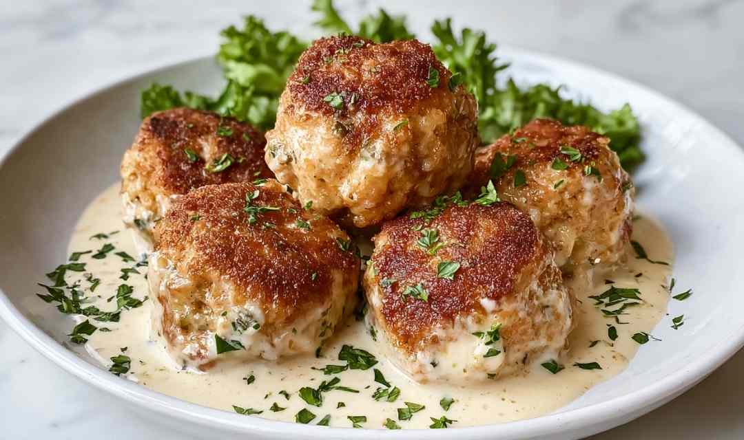 Chicken Cordon Bleu Meatballs with Dijon Cream Sauce