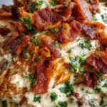 Crock pot crack chicken with shredded chicken, melted cheddar, crispy bacon, and green onions in a slow cooker