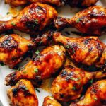 Instant Pot BBQ Chicken Drumsticks with caramelized BBQ glaze on a white serving plate