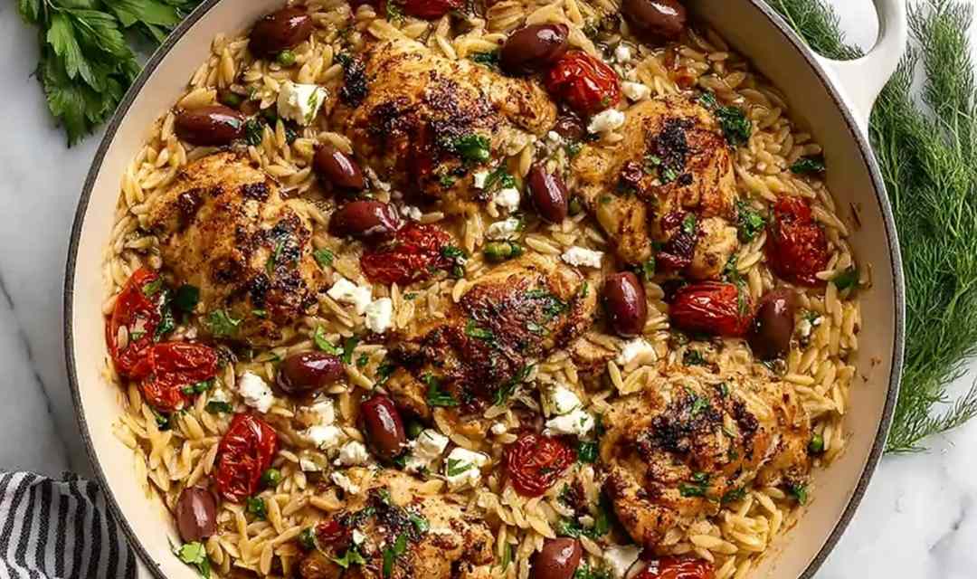 Juicy One-Pot Mediterranean Chicken Orzo